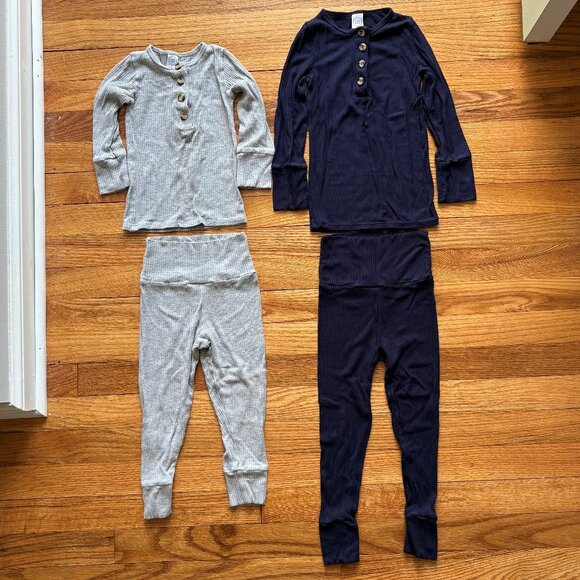 Set of 2 Lou Lou & Company Ribbed Pajama Tops/Bottoms Size 3T Navy Blue & Gray - Picture 1 of 12